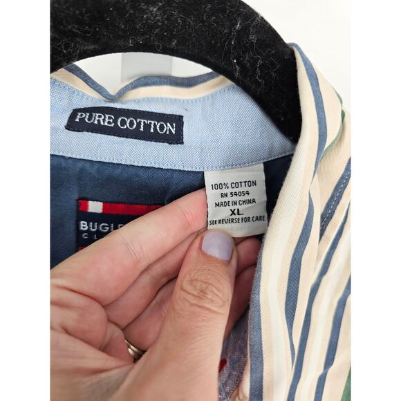 Bugle Boy Classics Mens Short Sleeve Stiped Multicolor Button Down Shirt Size XL - Picture 4 of 5